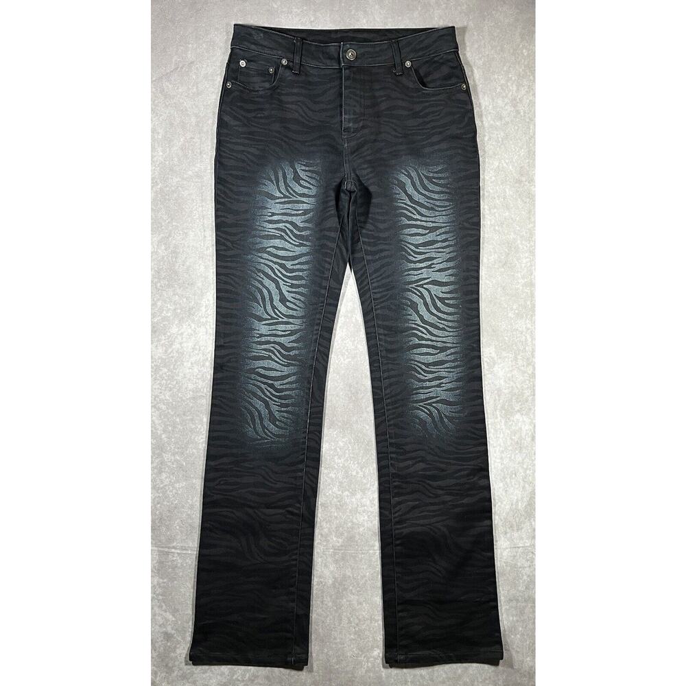 Alberto Malaki Women’s Black Denim Jeans Tiger Stripes Size 4